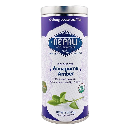 Annapurna Amber Organic Oolong Tea – USDA Organic loose leaf tea from Nepal in Nepali Tea Traders tin