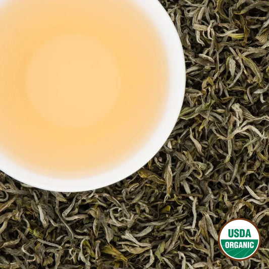 Jade Spring organic Nepali white tea, USDA Organic certified first flush loose leaf from Ilam, Nepal.