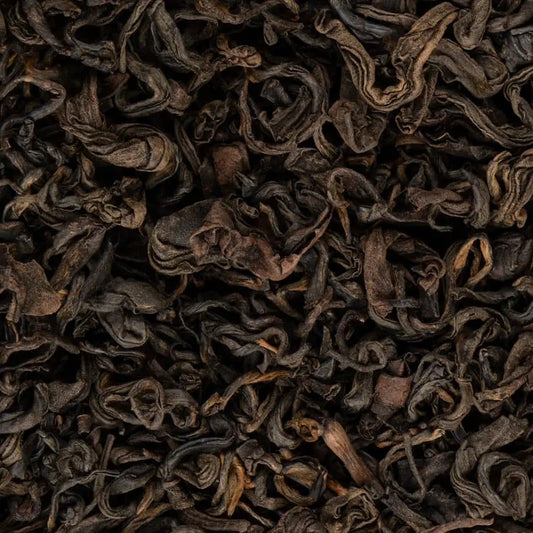 Closeup of Lhotse Black high-altitude Nepal loose leaf black tea