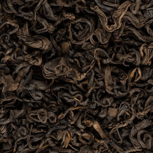 Snow Leopard black tea leaves close-up, single-origin Ilam, Nepal